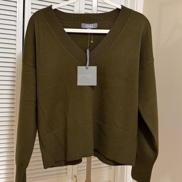 Olive V-Neck Sweater - Picture 1 of 5